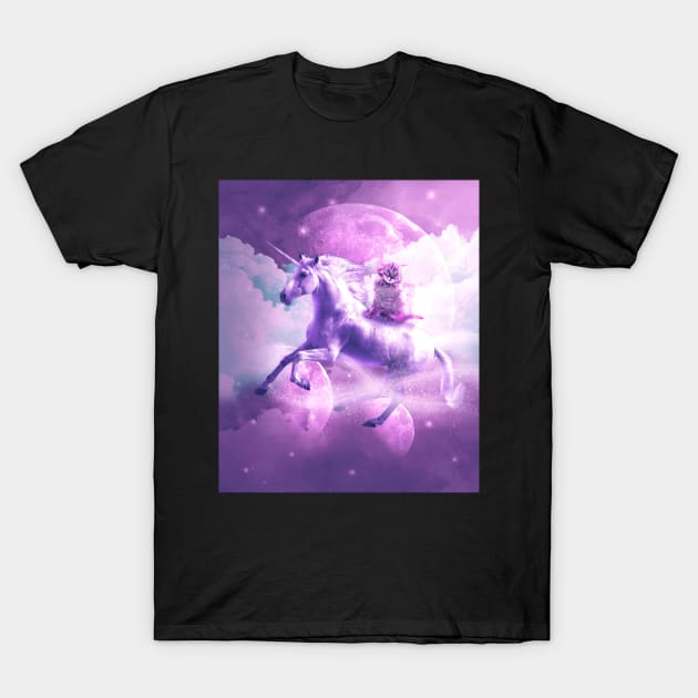 Kitty Cat Riding On Flying Space Galaxy Unicorn T-Shirt by Random Galaxy